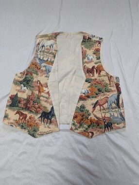 Handmade Vintage Horse Print Vest Aprox L READ Retro Western Rodeo Equestrian
